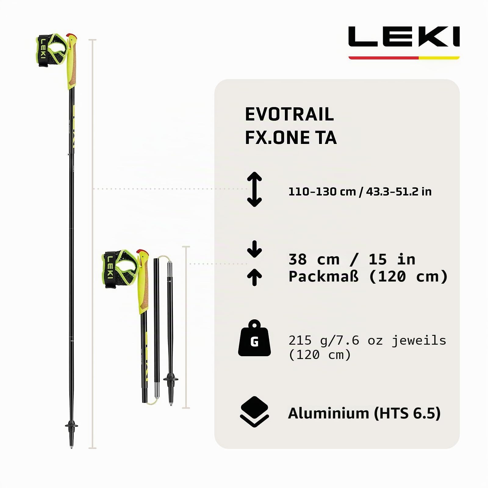 LEKI Evotrail FX.One TA Trailrunning Stöcke Damen & Herren | Aluminium & faltbar | Fixlänge | Ultraleicht