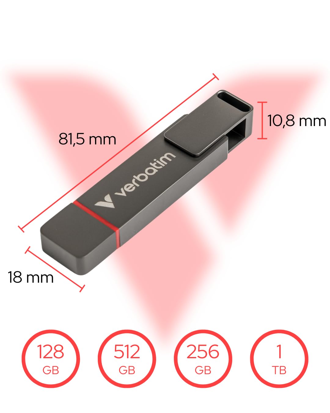 Verbatim Dual QuickStick 512GB Externe SSD USB-C USB-A bis 530MB/s | Externe 3.2 Gen 1 SSD, High-Speed USB Stick, extrem schneller Speicherstick für Handy, Laptop, PC und Notebook