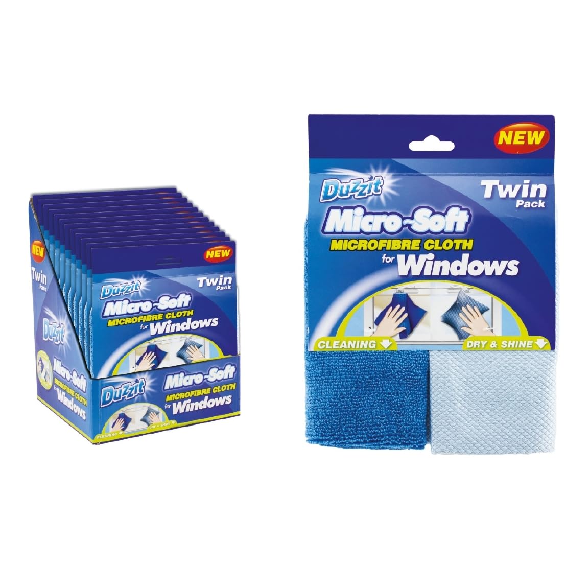 Duzzit Micro-Soft Microfibre Cloth For Windows - Durable Cloths, Twin Pack