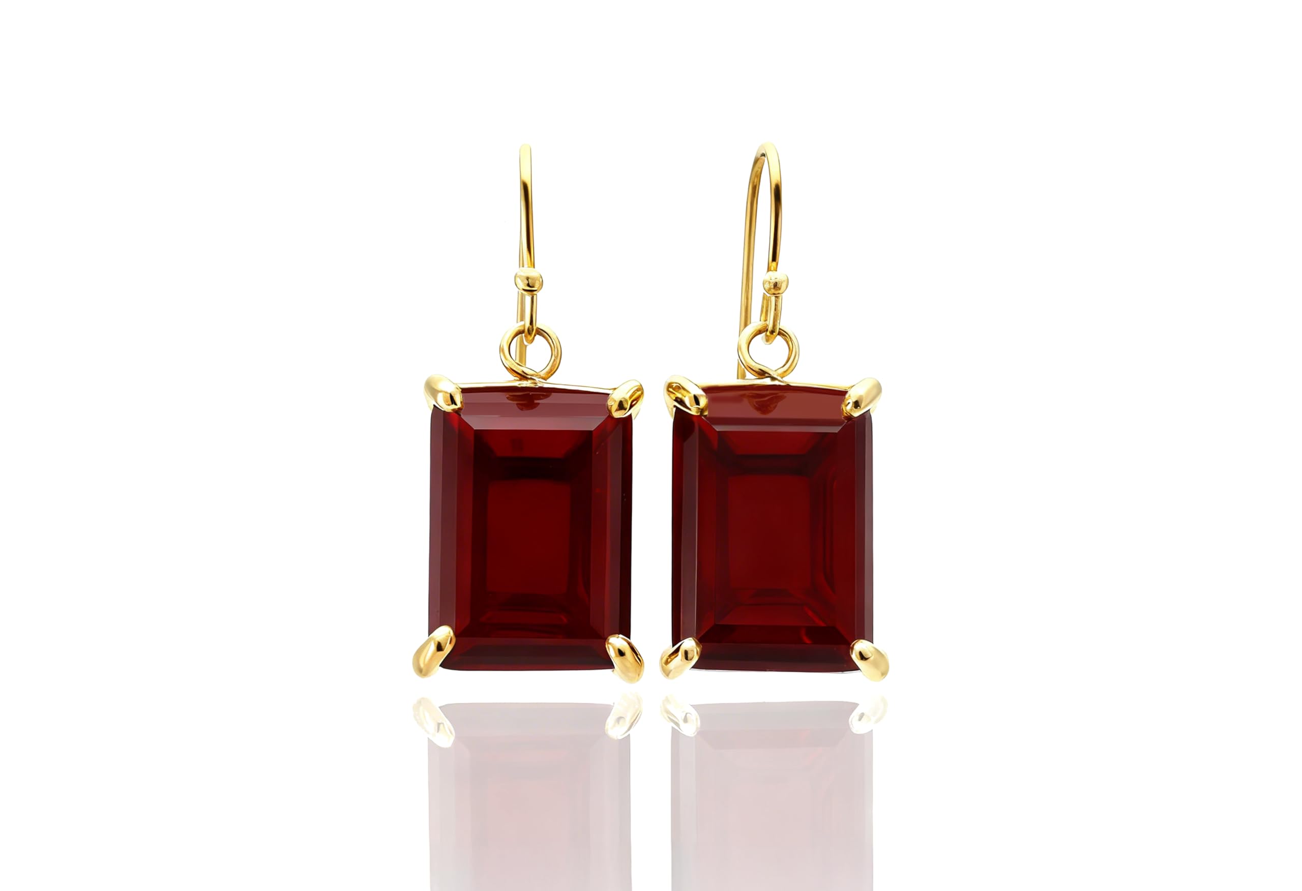 Pendientes Rectangulares de Granate de Plata 925 - Pendientes con Piedra de Nacimiento de Enero con Acabado Paladio - Joyas de Piedras Semipreciosas Hechas a Mano