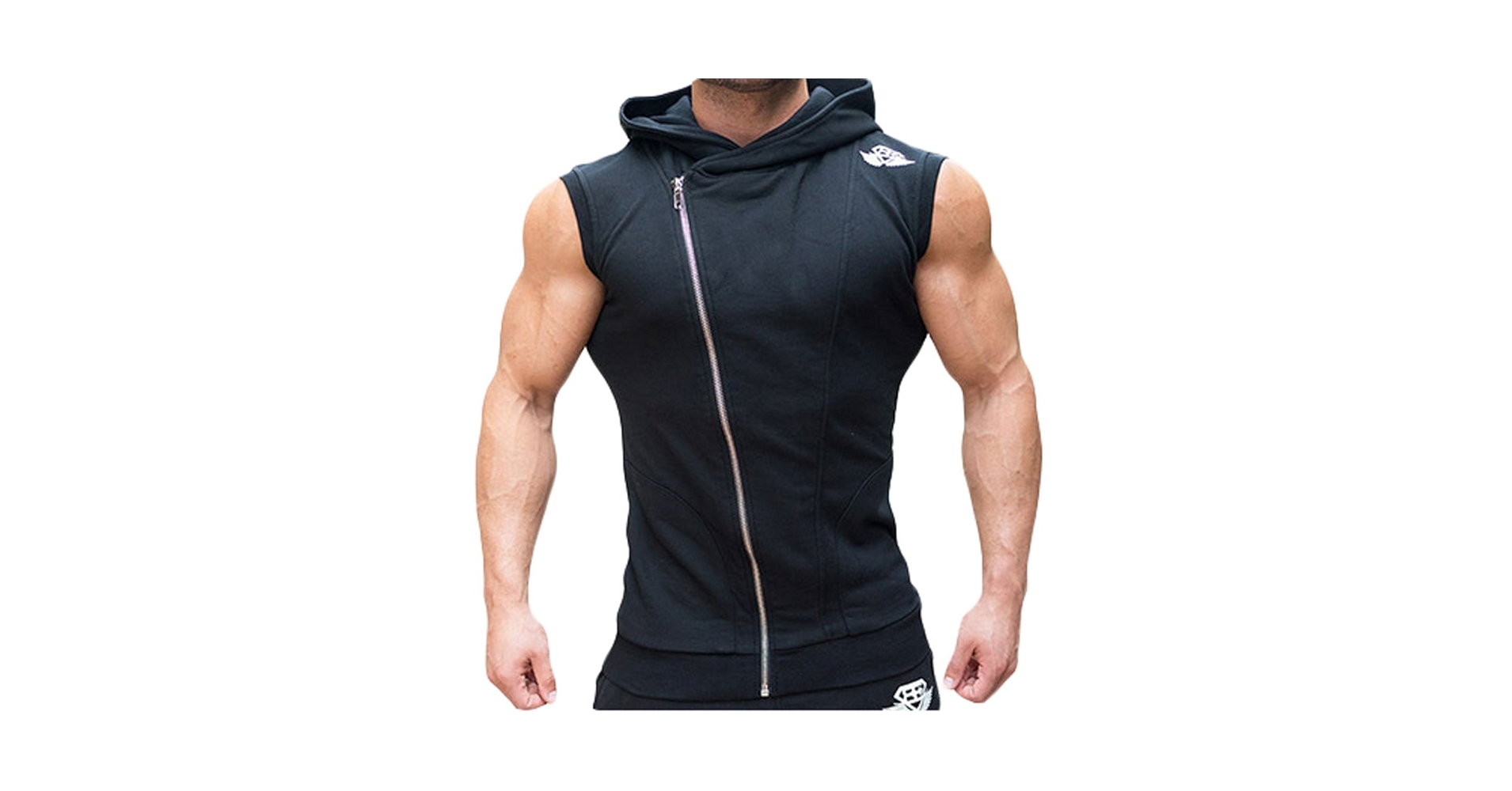 King Ma Men's Cotton Side Zipper Up Hoodie Vest Black at