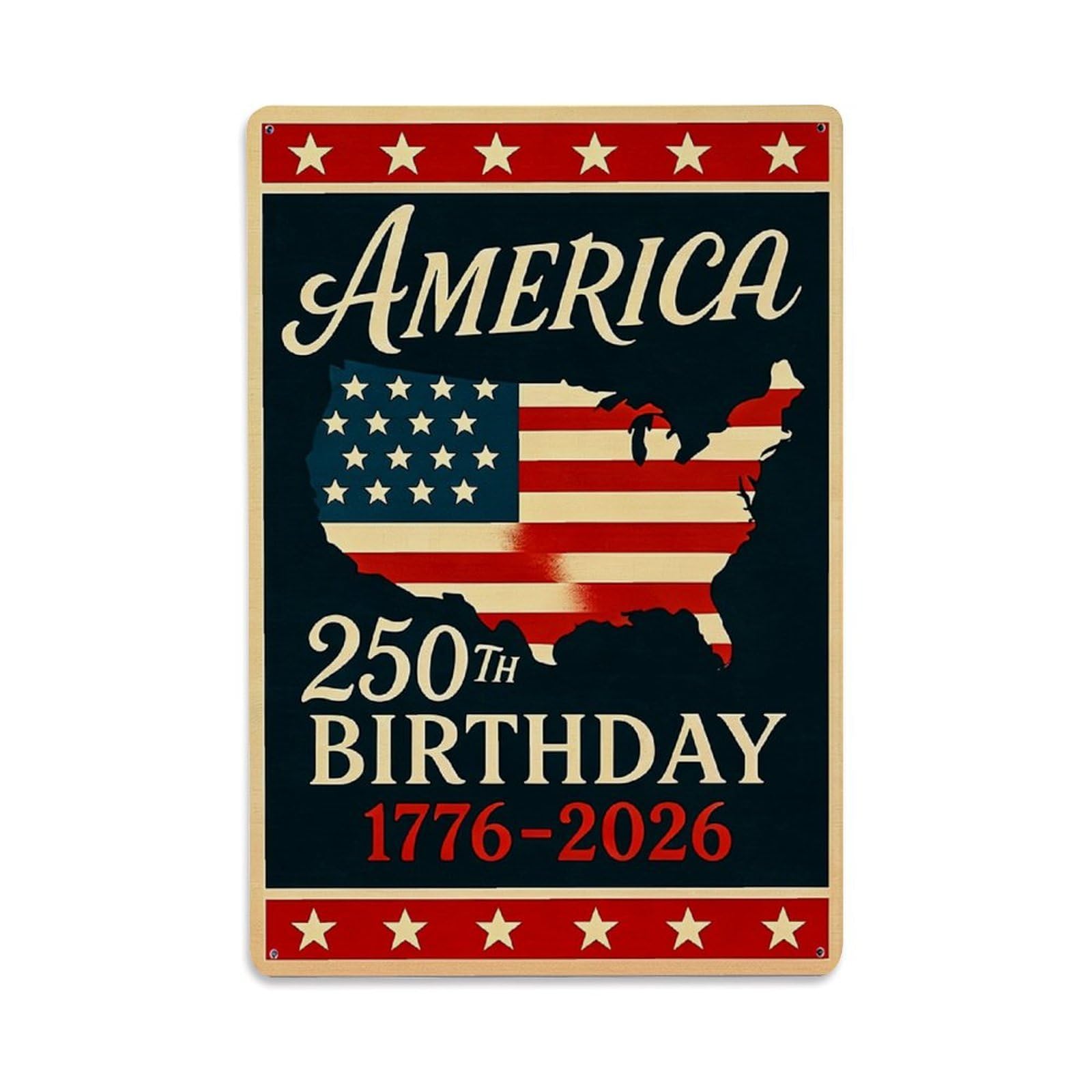 America Map Flag Stars Birthday Retro Metal Tin Sign, Vintage Decor Art Poster for Bar, Home, Man Cave, Kitchen, Laundry Room Gift 8x12Inch