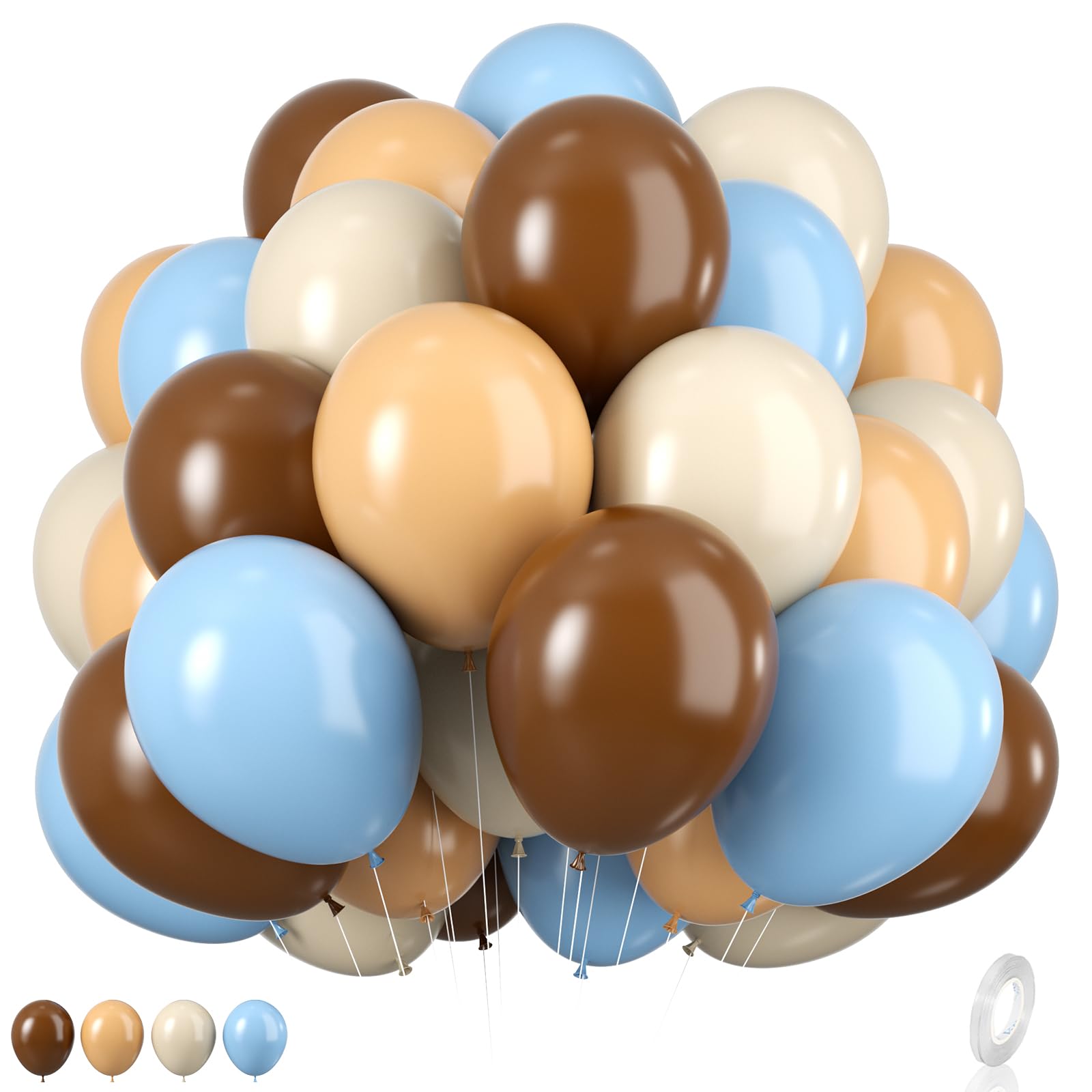 Blue and Brown Balloons, 12inch Bear Balloons Pastel Blue Beige Brown Latex Ballons, Baby Blue Cream Coffee Party Balloon For Teddy Bear Birthday Baby Shower Decorations