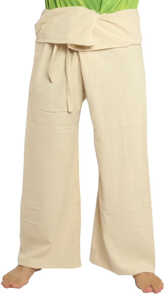Men's Thai Fisherman Pants Extra Long Cotton Solid Color with One Side Pocket