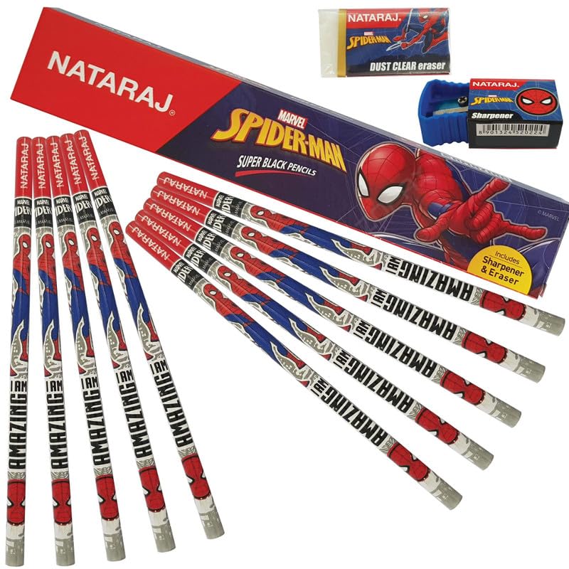 Nataraj Spiderman Series Pencils | Round Shape For Easy Holding & Comfort | Free Eraser & Sharpner With Each Box | Dark & Neat Handwriting | Pack Of 10 Pcs X 5 Box, Grey (B0CL2DBRF2) Amazon Price History, Amazon Price Tracker