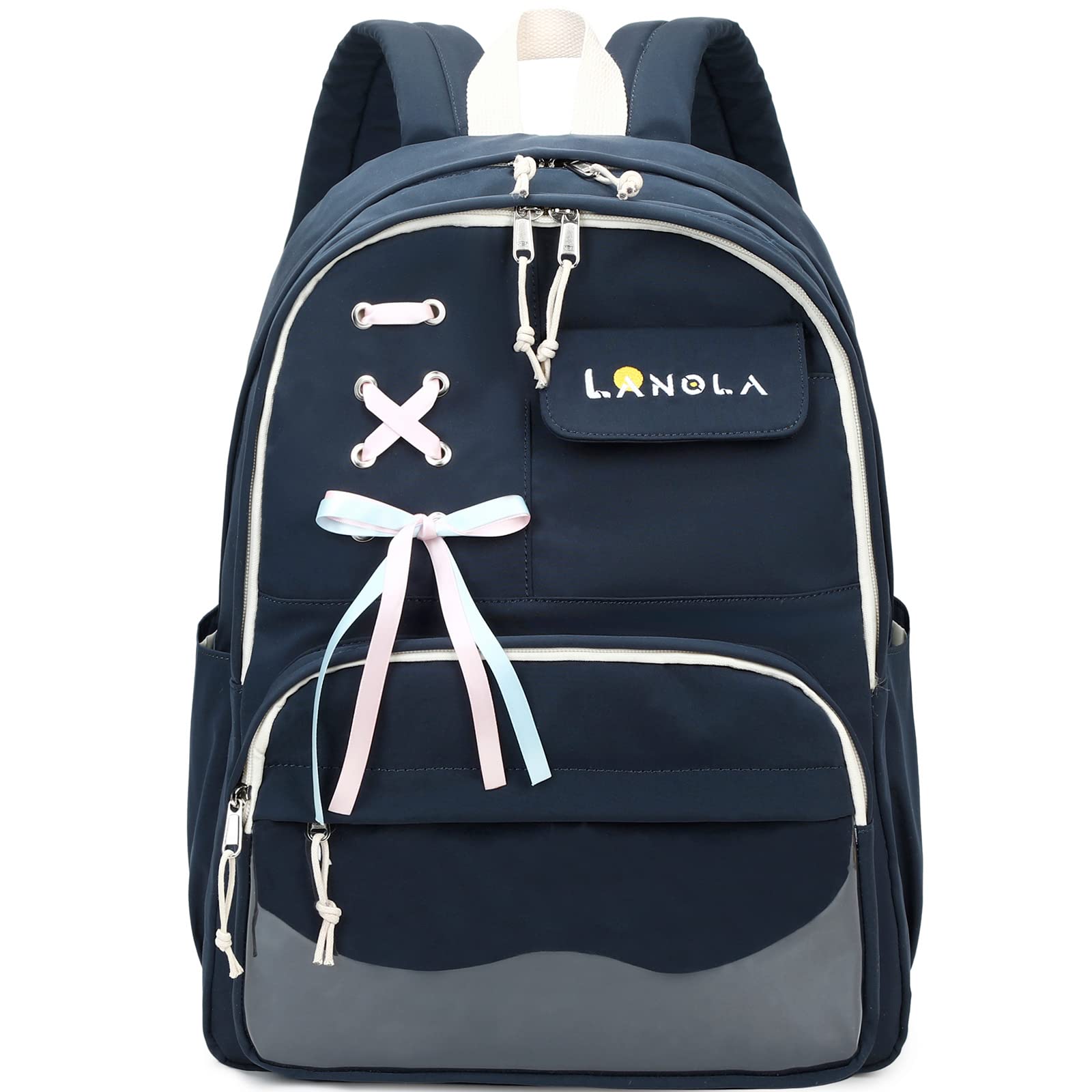 Lanola Teen Girl School Backpack Casual Daypack Bookbag Elementary College Travel Backpack with Cute Ribbon for Girls