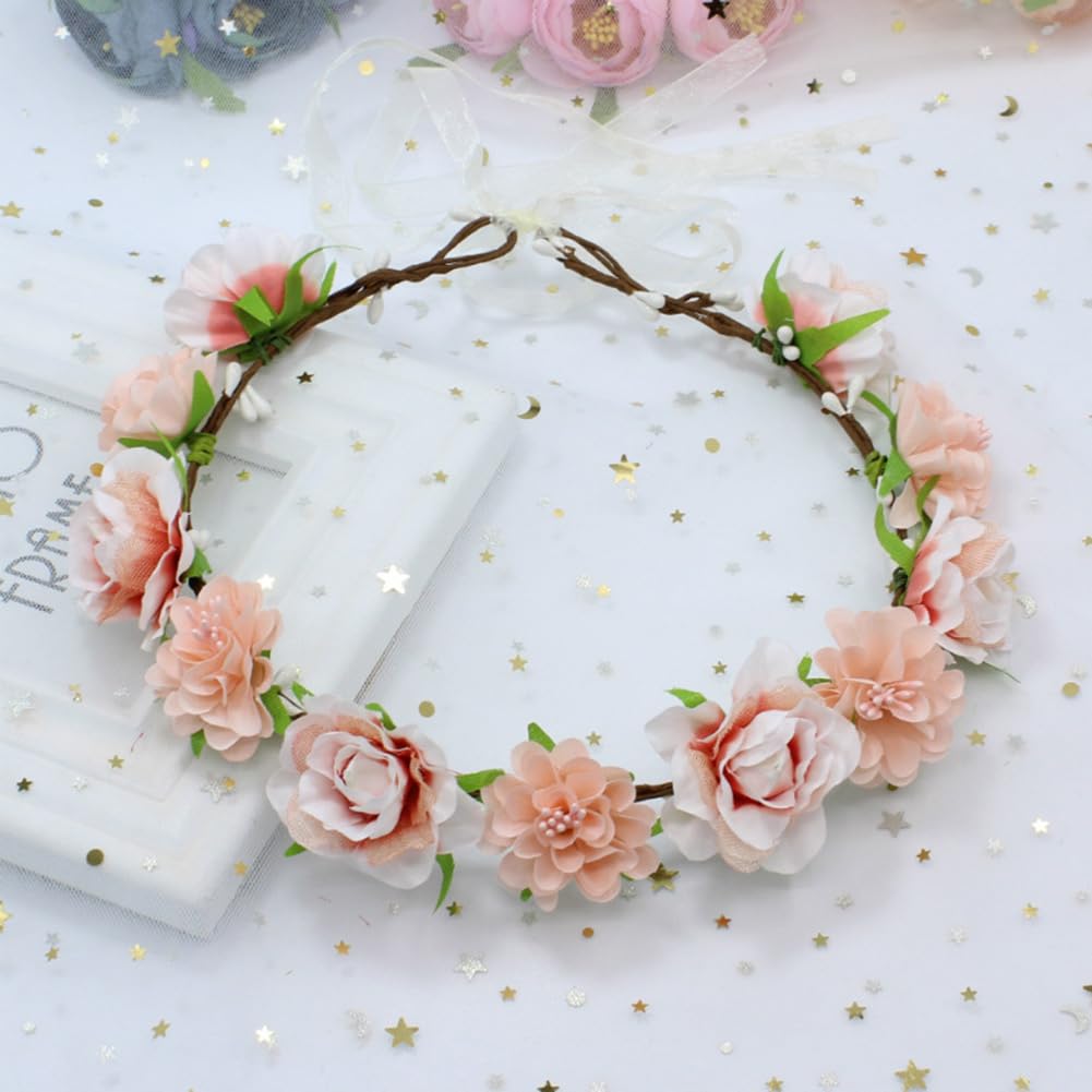 9390 Floral Tiara Hairband Peach, Pink & White Flower Crown Headband Pink Rose Flower Girl Headband: Wedding Floral Crown With  main image 3