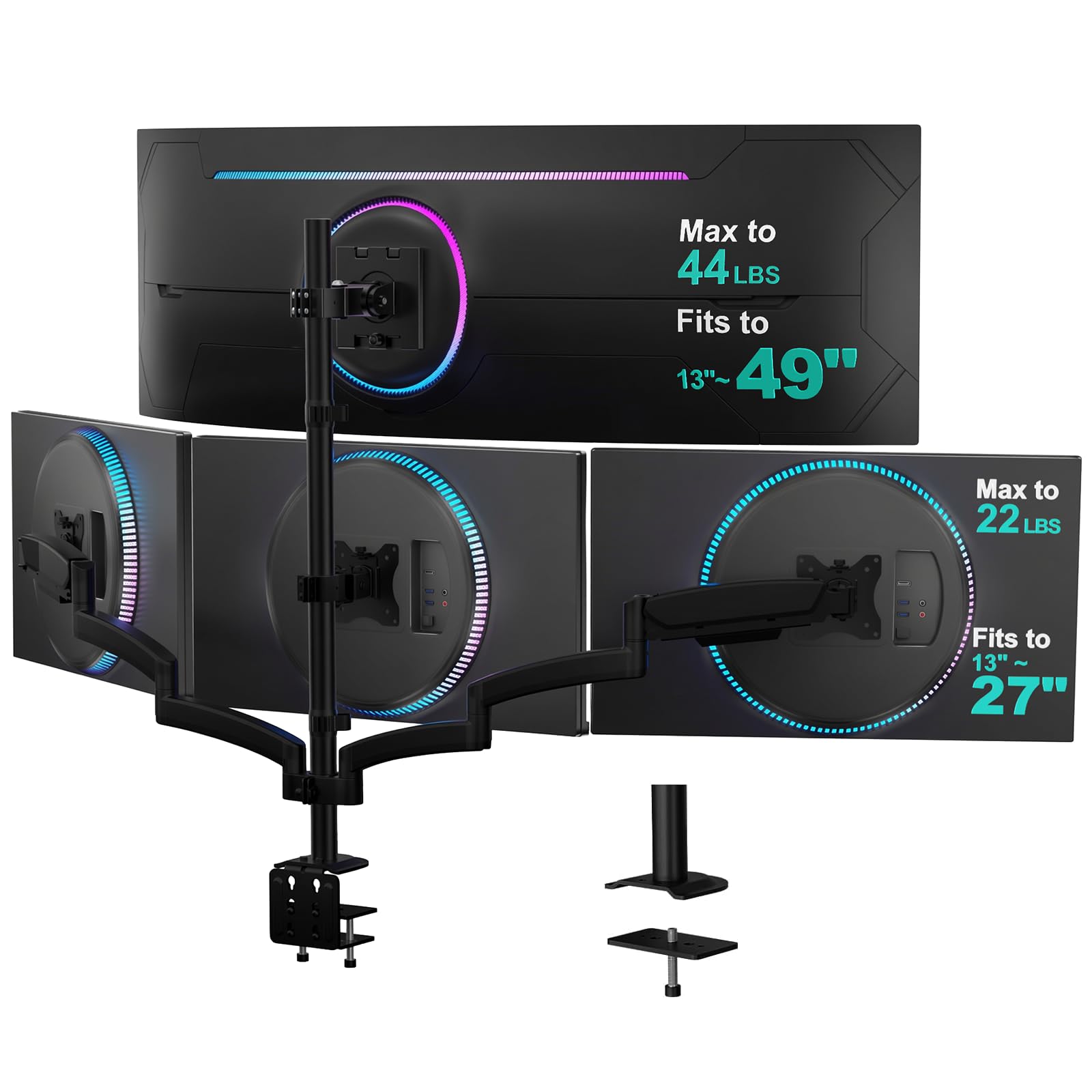 WALI Stacked 4 Monitor Mount for Max 49" UItrawides and Three 27" Monitors