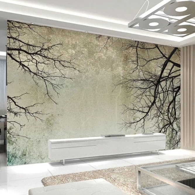 Papier peint panoramique branche et ciel 3D pour salon 300x210 cm