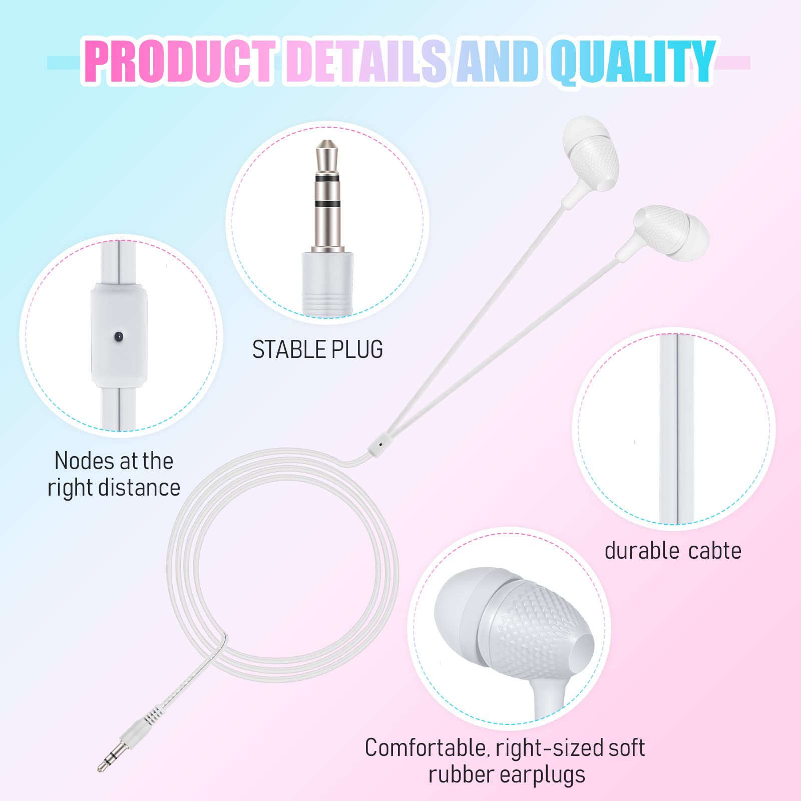 Macarrie Confezione da 200 auricolari per bambini, 3,5 mm, per studenti, colori assortiti, auricolari cablati senza microfono, per scuola, classe, studenti, confezionati singolarmente (bianco)