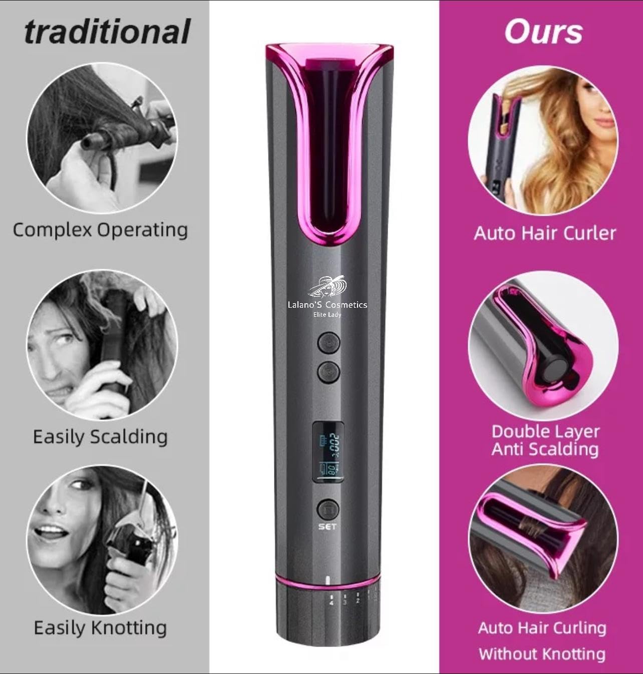 Lalano's Cosmetics - Rizador automático inalámbrico inteligente para el cabello
