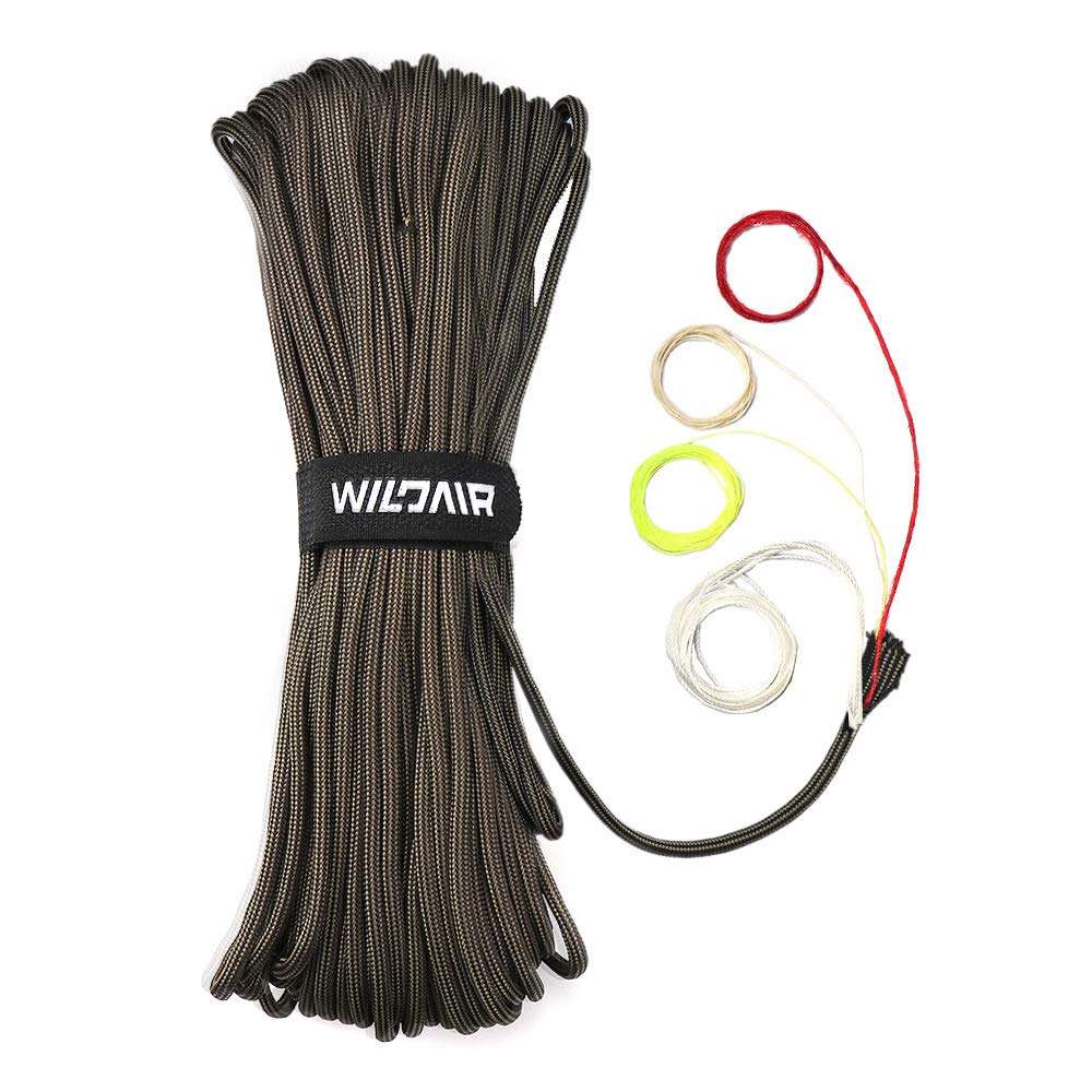 WILDAIRParacord Survival Paracord Parachute Fire Cord Survival Ropes 4-in-1 5/32" Diameter U.S. Military Type III with Integrated Fishing Line, Fire-Starter Tinder (Black Khaki Stripe)
