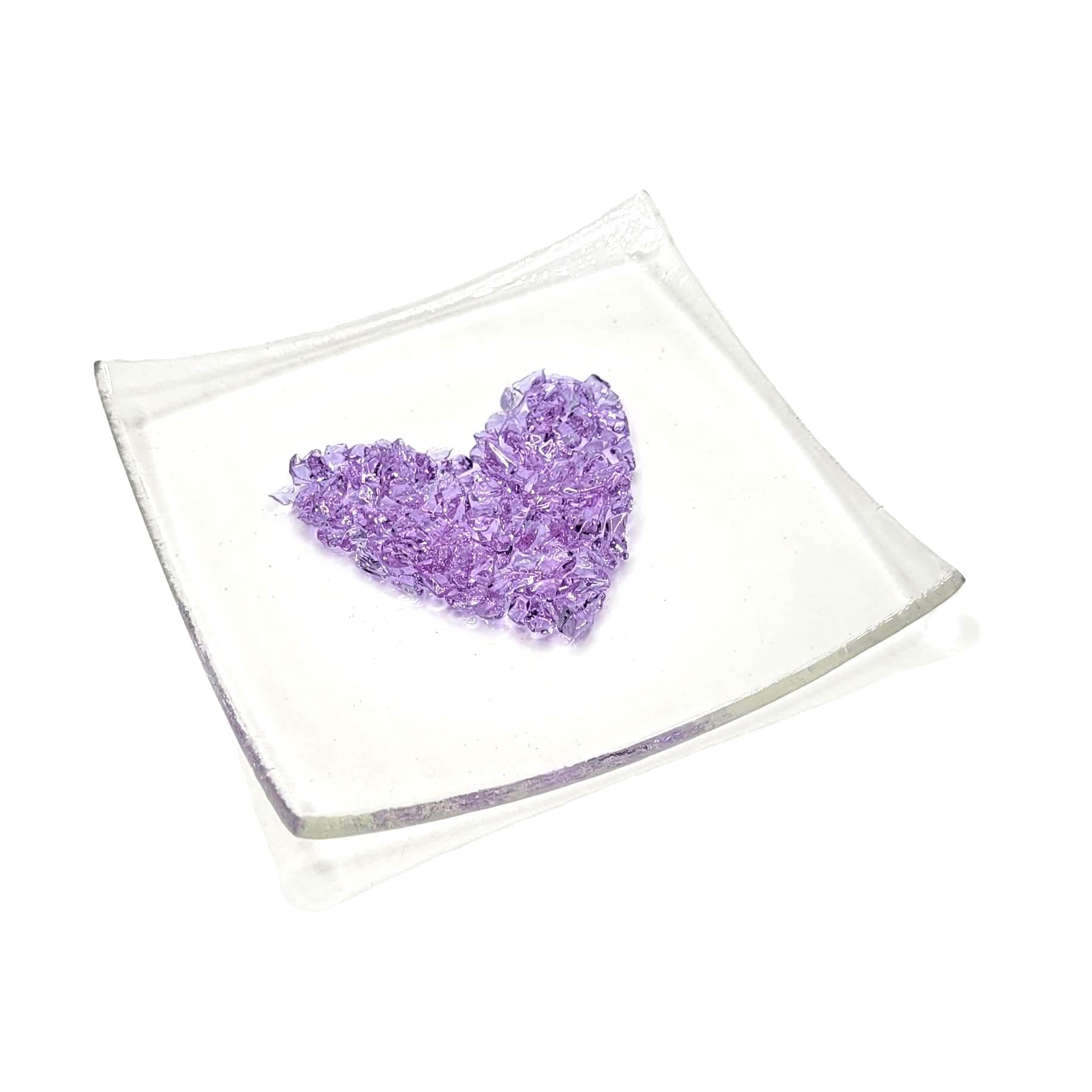 Handmade Fused Glass Trinket Dish with Crushed Glass Heart in Choice of Colours (Purple) — image 1