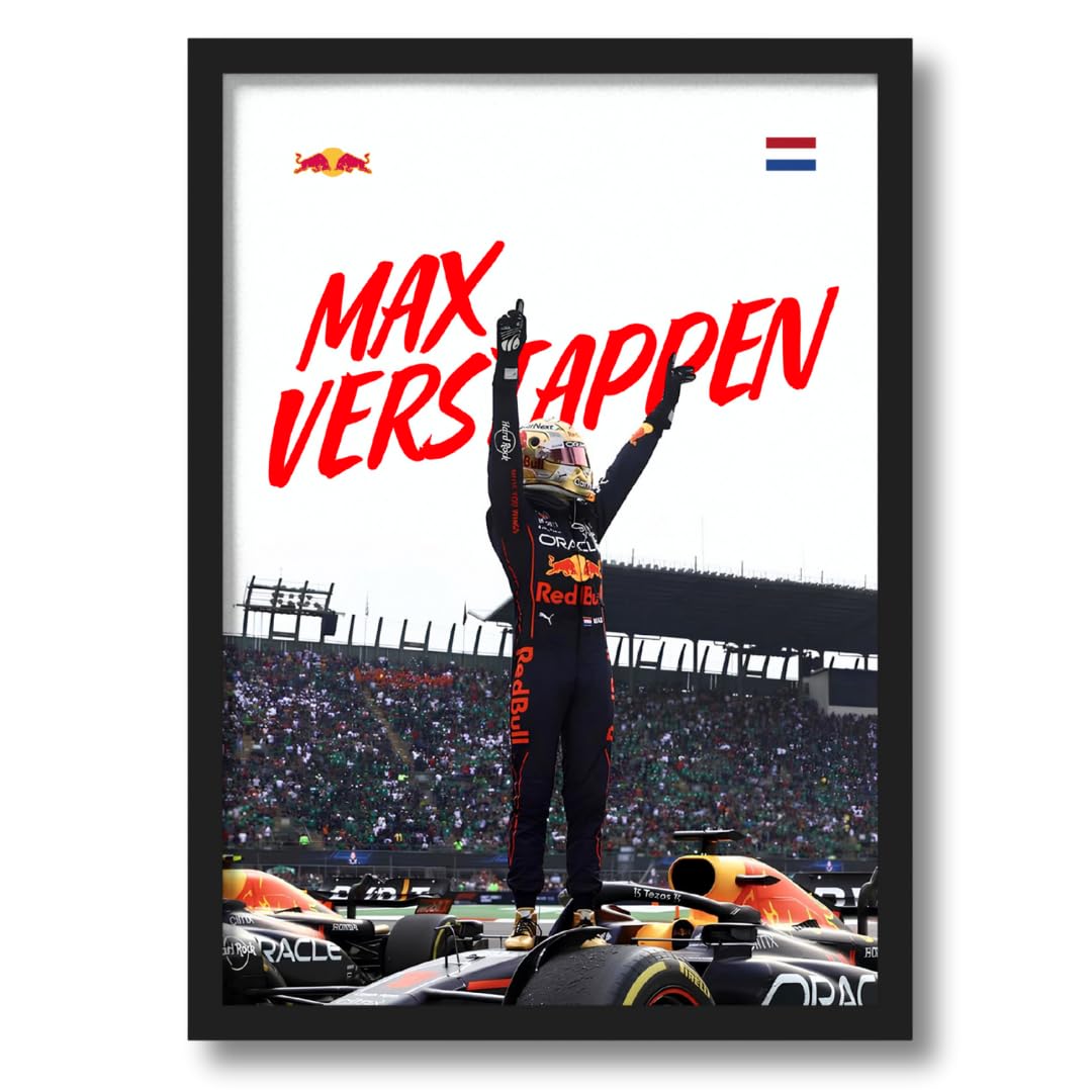 ArtAction Max Verstappen Wall Frame Poster | F1 Victory Art for Study Room, Office | A4 Size | Framed Racing Champion Poster | Sports Decor Gift for Fans, Men & Boys