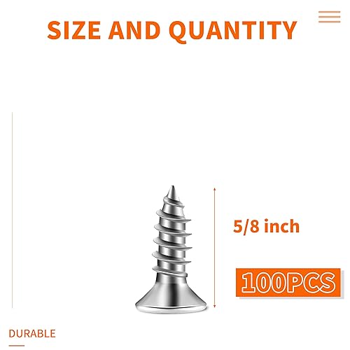 Miniatura 2 de 100 tornillos de madera Phillips de cabeza plana #10 x 58 pulgadas, acero inoxidable 188 (A2) totalmente roscados 10 x 58 pulgadas, por TPOHH