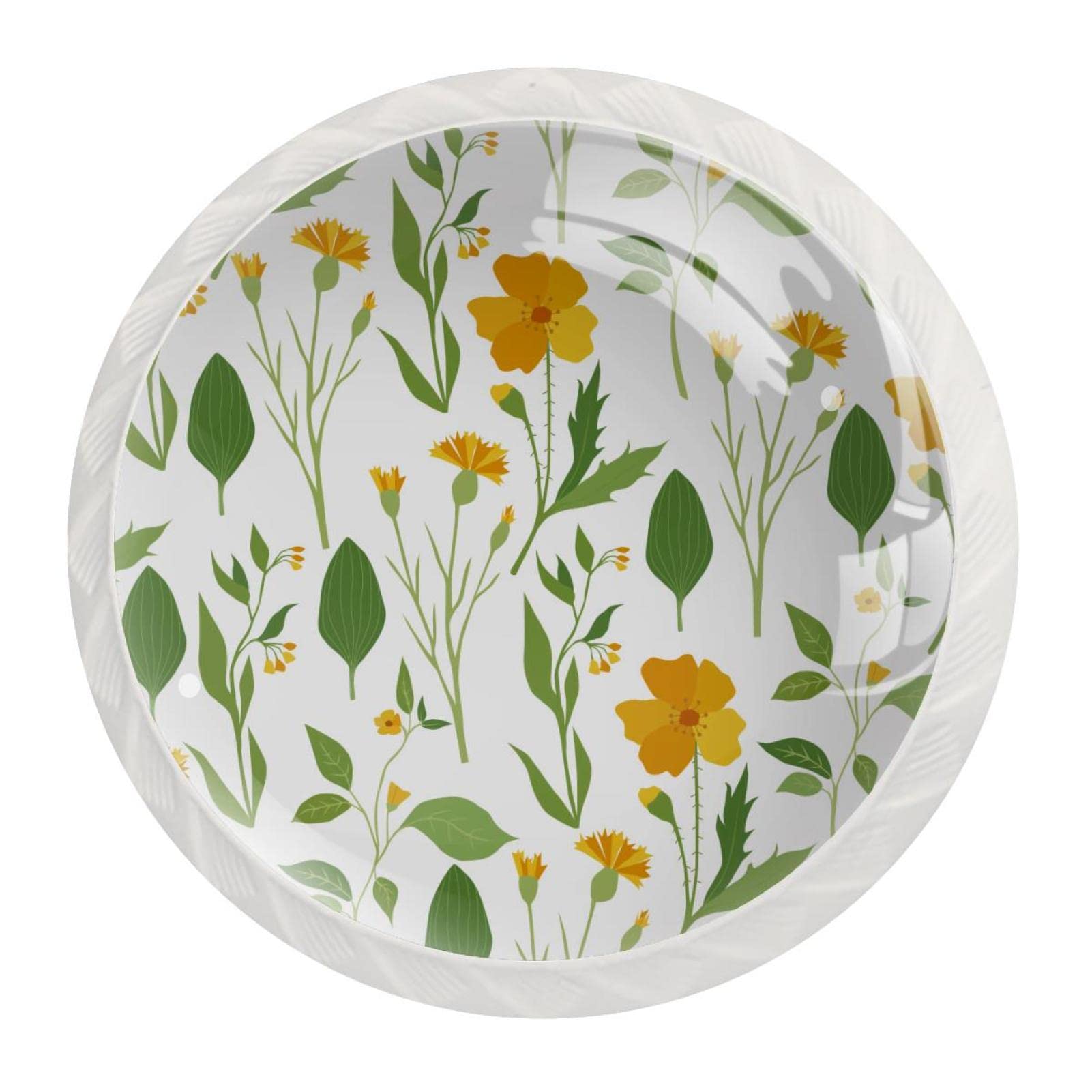 Poignées de tiroir jaune fleur pour une cuisine style champêtre