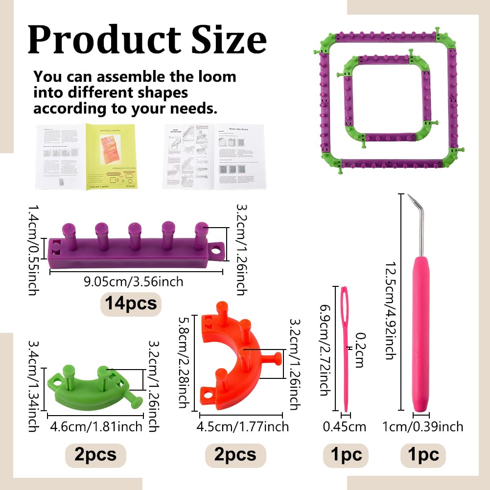 OLYCRAFT 2 confezione Telaio per Maglieria Fai Da Te Telaio Regolabile per Coperte Grosse Telaio per Tessitura con Filato con Ago Da Cucito per Calze Cappelli Coperte Fai Da Te Principianti