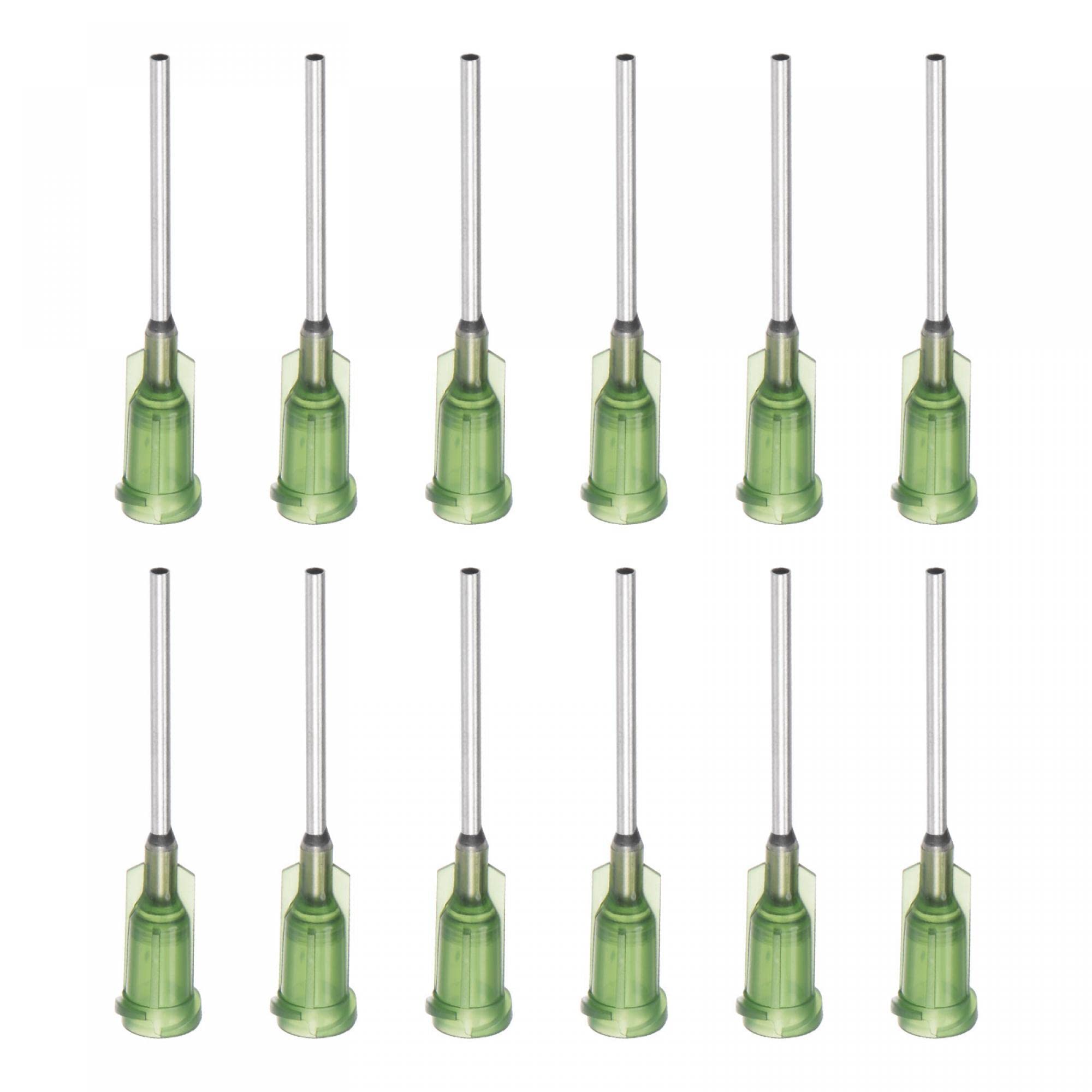 sourcing map Industrial Blunt Tip Dispensing Needle with Luer Lock for Liquid Glue Gun, 14G 1", 20 Pcs (Olive)