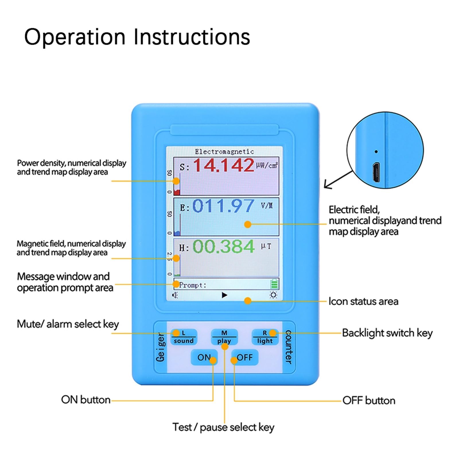 BR-9A Rilevatore di radiazioni elettromagnetiche portatile Misuratore EMF Tester for monitor di dosimetro di radiazioni professionale ad alta precisione Tester di monitoraggio radioattivo