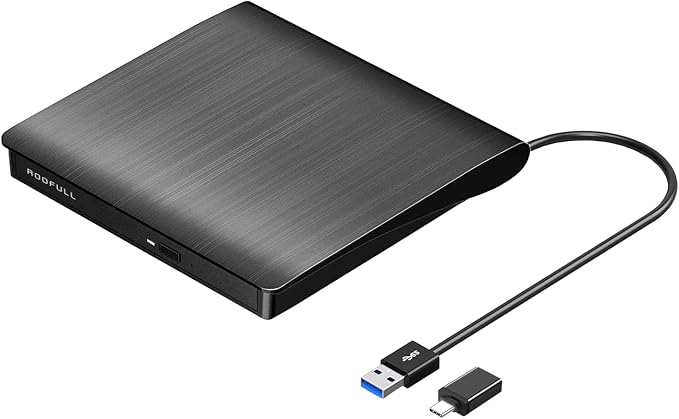 ROOFULL External CD DVD Drive for Laptop PC, USB 3.0 Type-C | Portable CD DVD Player Burner Writer CD-ROM Reader +/-RW Optical Drive for MacBook PC Computer, Windows 11/10/7 Linux Mac OS