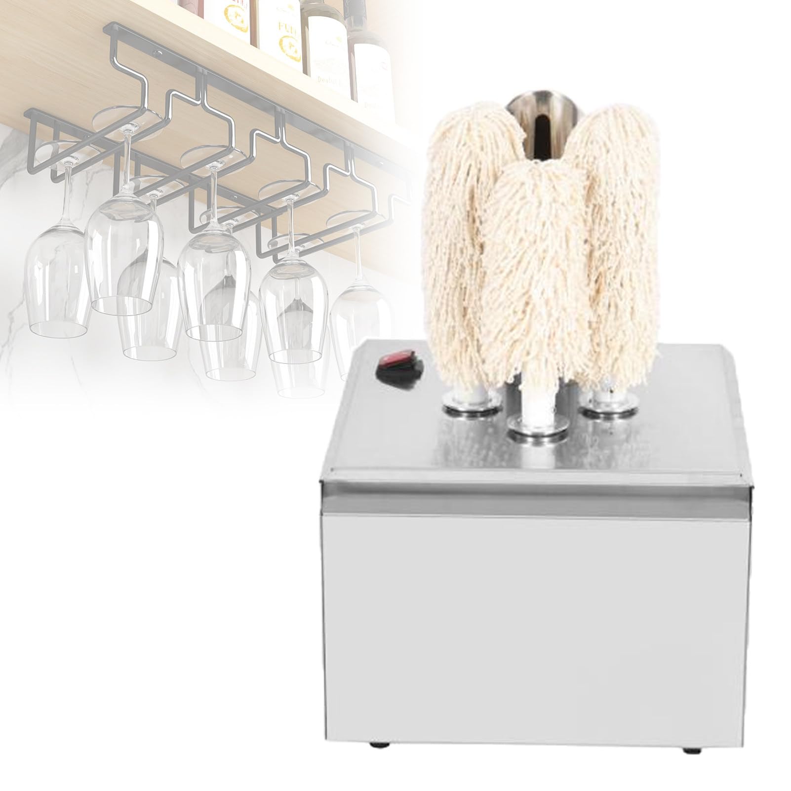 Lavabicchieri Commerciale, Lavatazze Elettrico a 3/5/8 Spazzole, Pulitore per Bicchieri da Bar, 300 Bicchieri/Ora, Asciugatura ad Aria Calda, Ideale per Cucine, Ristoranti e Hotel. 3Head