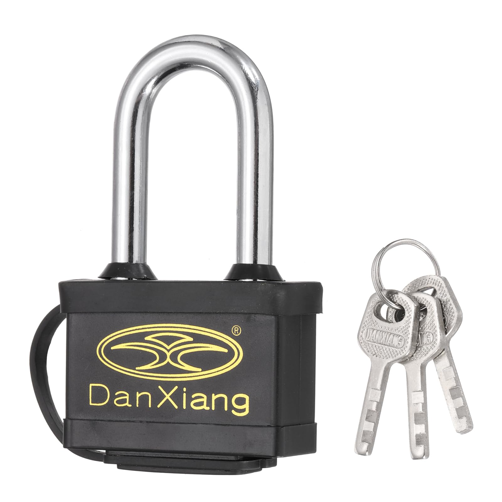PATIKIL 1Pcs Weatherproof Padlocks, 115mm x 66mm x 28mm Wide Alloy Steel Outdoor Rustproof Locks Vinyl Wrapped Waterproof Pin Tumbler Padlock for Garages Trailers Chains, Black