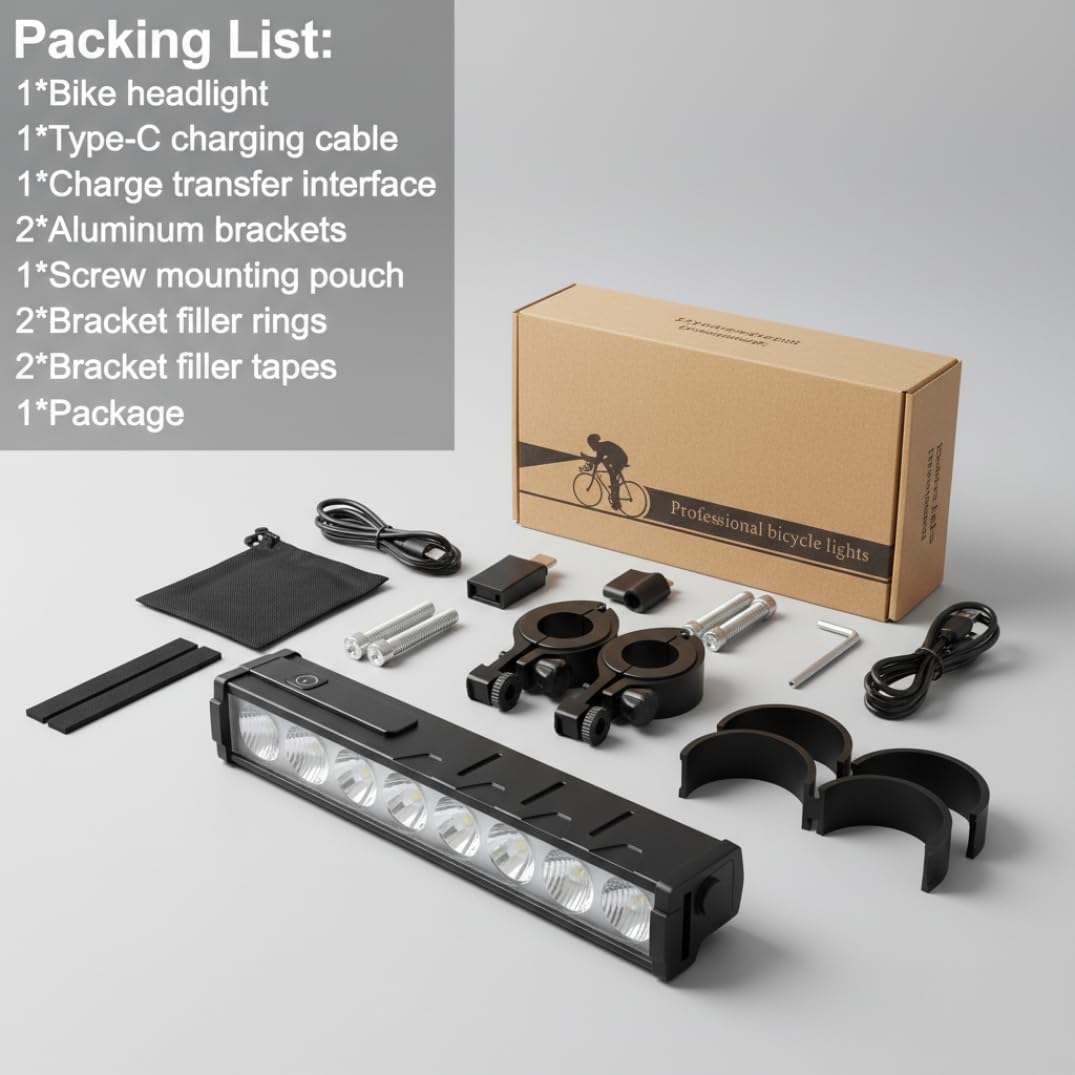 Luz de bicicleta de 3500 lúmenes, 8 LED USB recargable con pantalla digital, 4 modos de luz impermeable para montar en bicicleta de noche, ciclismo de montaña.