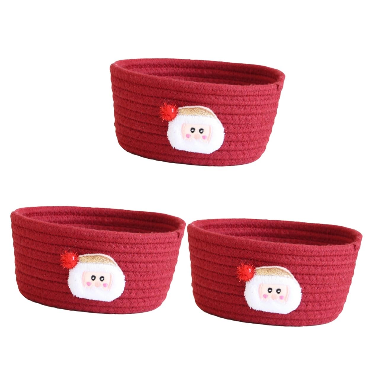 Cabilock 3piezas Caja De Almacenamiento Tejida De Estilo Papá Noel para Decoración Navideña Cesta Vacía De Algodón para Organizar Dulces Juguetes y Adornos Casa