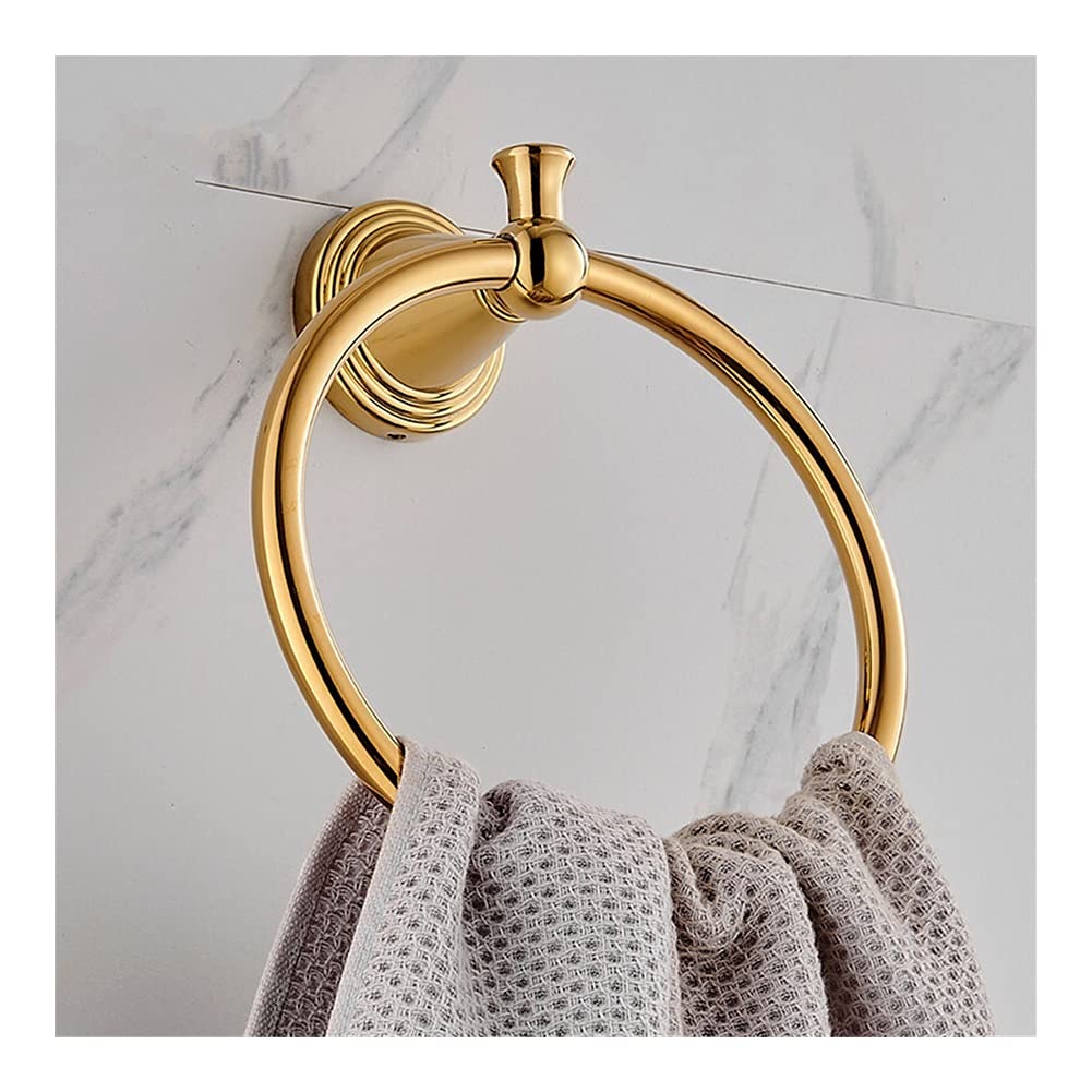 Estantes de baño Toallero Toallero de baño de cobre Anillo/estante para toallas, Base de hardware de baño de latón macizo Clavo perforado Montado en la pared Tipo redondo Oro for baño Cocina (Color :