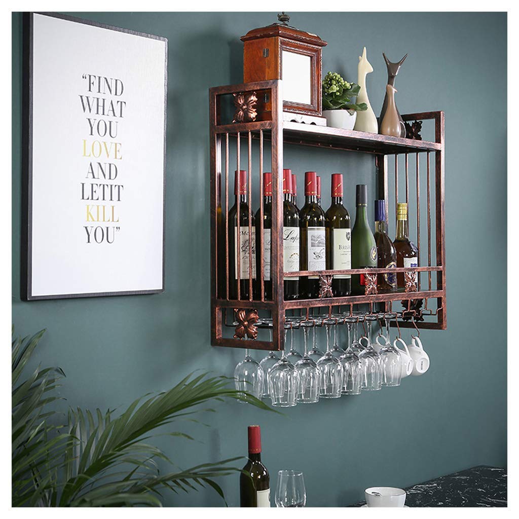Casiers à vin vintage 100cm en métal double couche avec porte-verre