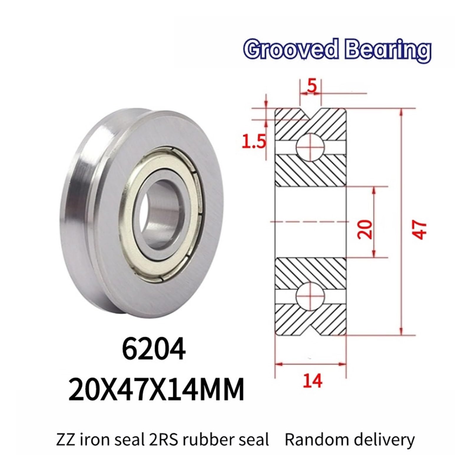 10 szt. koło pasowe do mieszania linii, łożysko V 6204 20 x 47 x 14 mm, koło pasowe typu U (V6204-5-1,5)