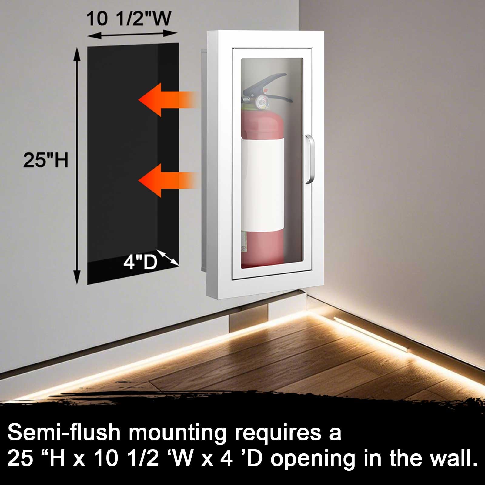 Zonon Armadietto da parete architettonico industriale bianco semi incassato, porta con maniglia versione per estintore chimico secco da 4,5 kg