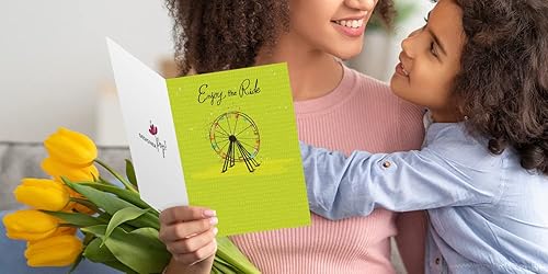 Miniatura 6 de Designer Pop!, Tarjeta de felicitación desplegable de cumpleaños  "Enjoy the Ride" Rueda de la fortuna 3D (1 tarjeta con sobre)