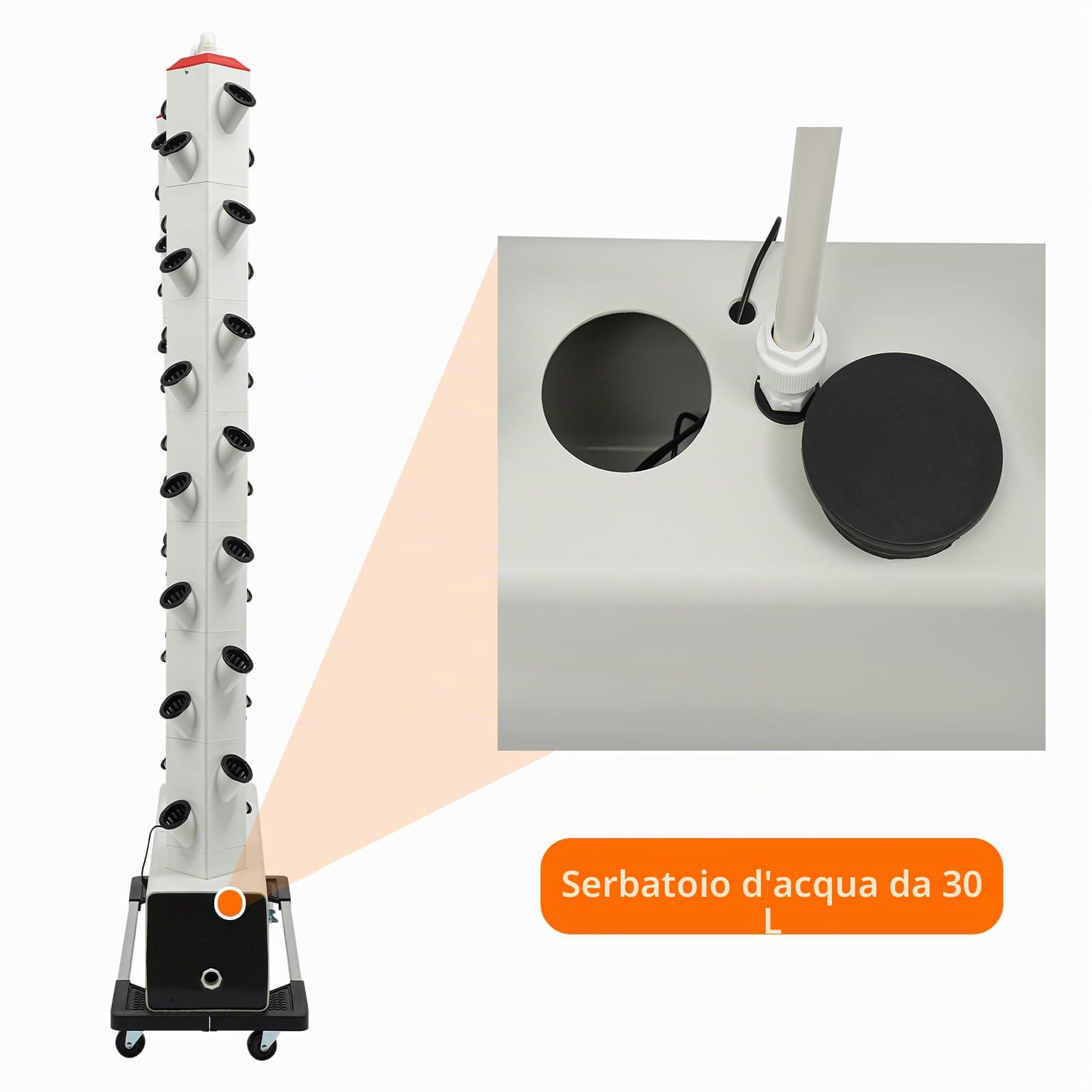Sistema Idroponico 56 Pods – Torre Idroponica Verticale con Serbatoio Acqua 30 L, Sistema Aeroponica per Coltivare Erbe, Frutta e Verdura in Casa
