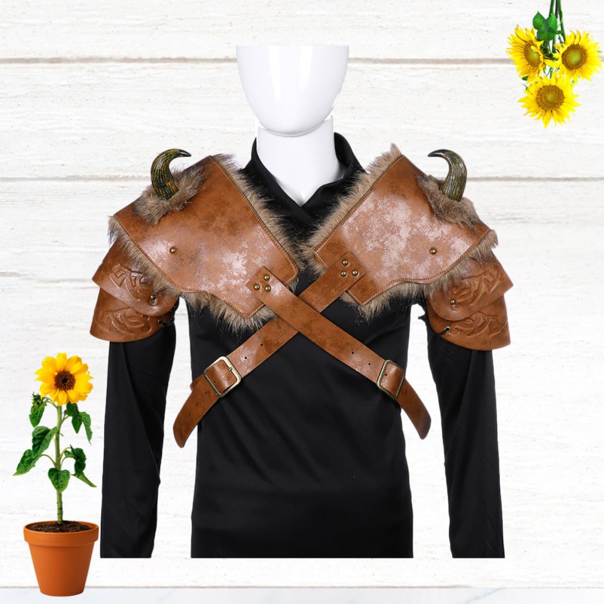 Hombreras Vikingas de Cuero PU Marrón 2 Piezas Medieval