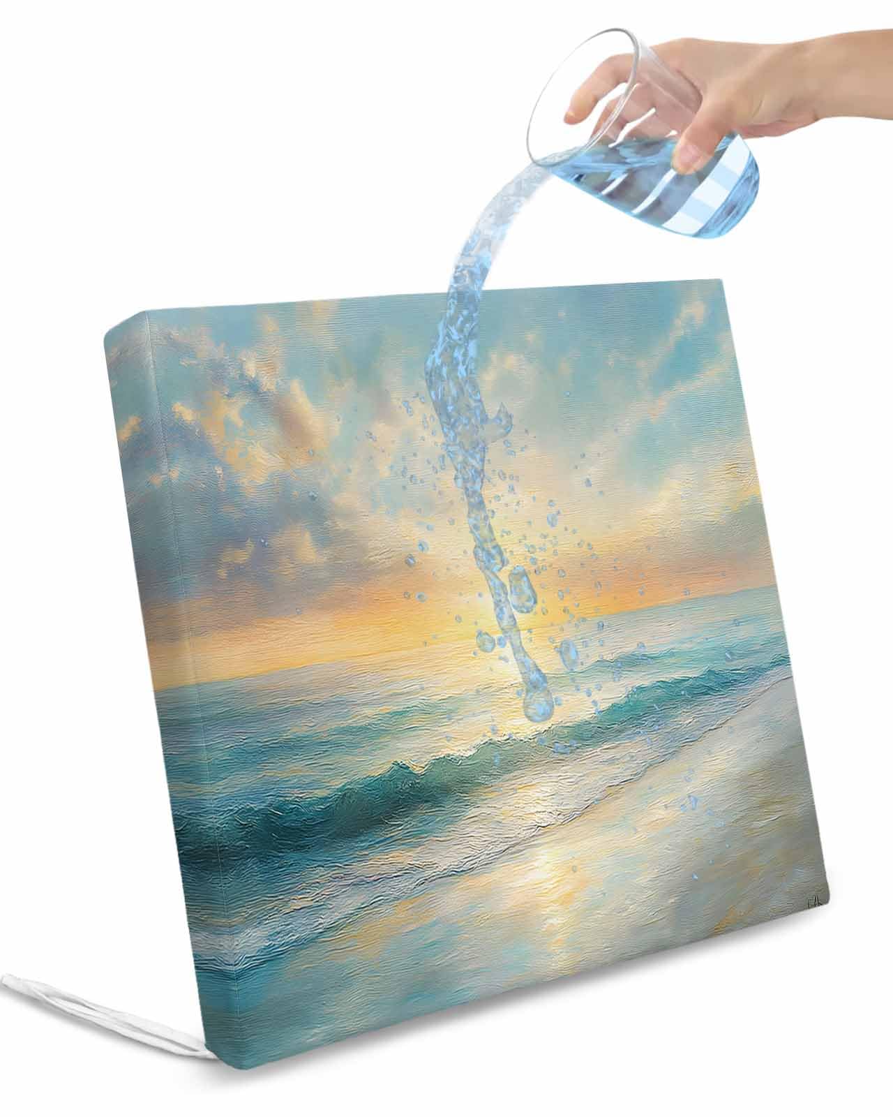 2 Pack Ocean Sunrise Coastal Waterproof Cushion Covers with Ties, Outdoor Patio Chaise Lounge Chair Seat Cushion Slip Covers Replacement(Only Cover) Summer Beach Abstract Art 22