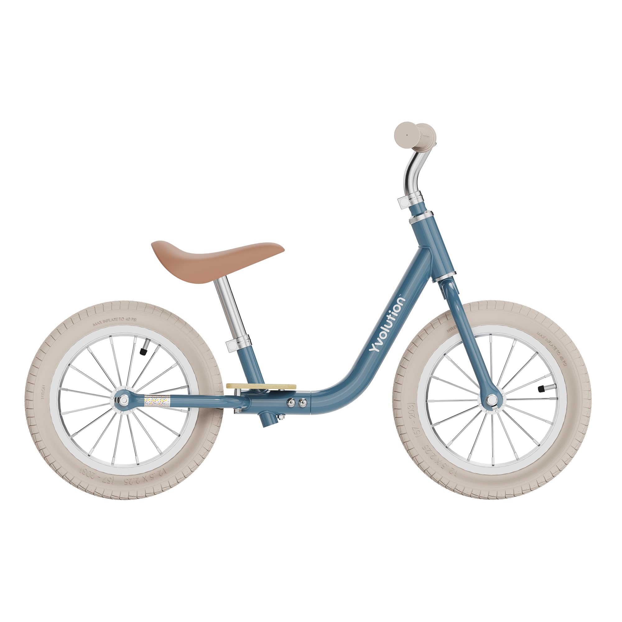 YVolution Draisienne Vintage Yvelo Classic, Roues 12 Pouces Acier, Repose-Pieds Bois, Pneus Gonflables