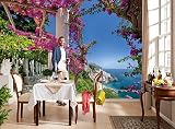 Komar Fototapete AMALFI | 368 x 254 cm | Tapete, Wand, Dekoration, Wandbelag, Wandbild, Wanddeko, Amalfiküste, Italien, Meer, Urlaub, Blumen, Blüten | 8-931