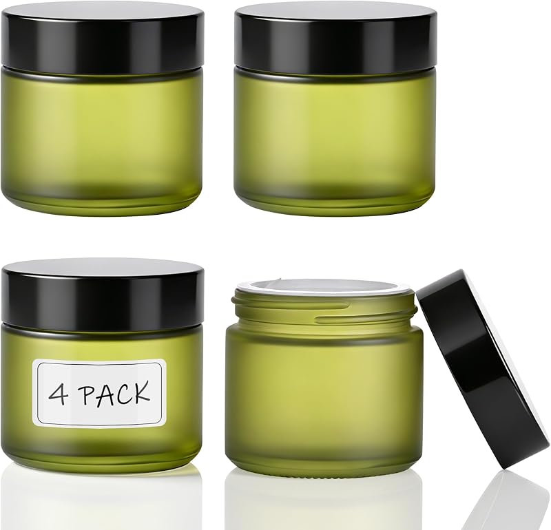 Frascos de vidro DOKIBI com tampas, verde fosco, pacote com 4