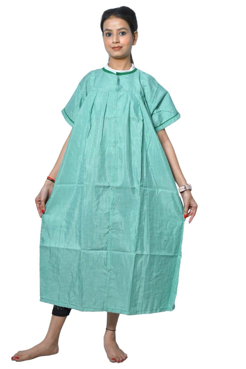 Women’s Cotton Maternity & Nursing Gown | Front Open Feeding Dress | Soft Breathable Nightwear | Green Check Pattern”-image-9