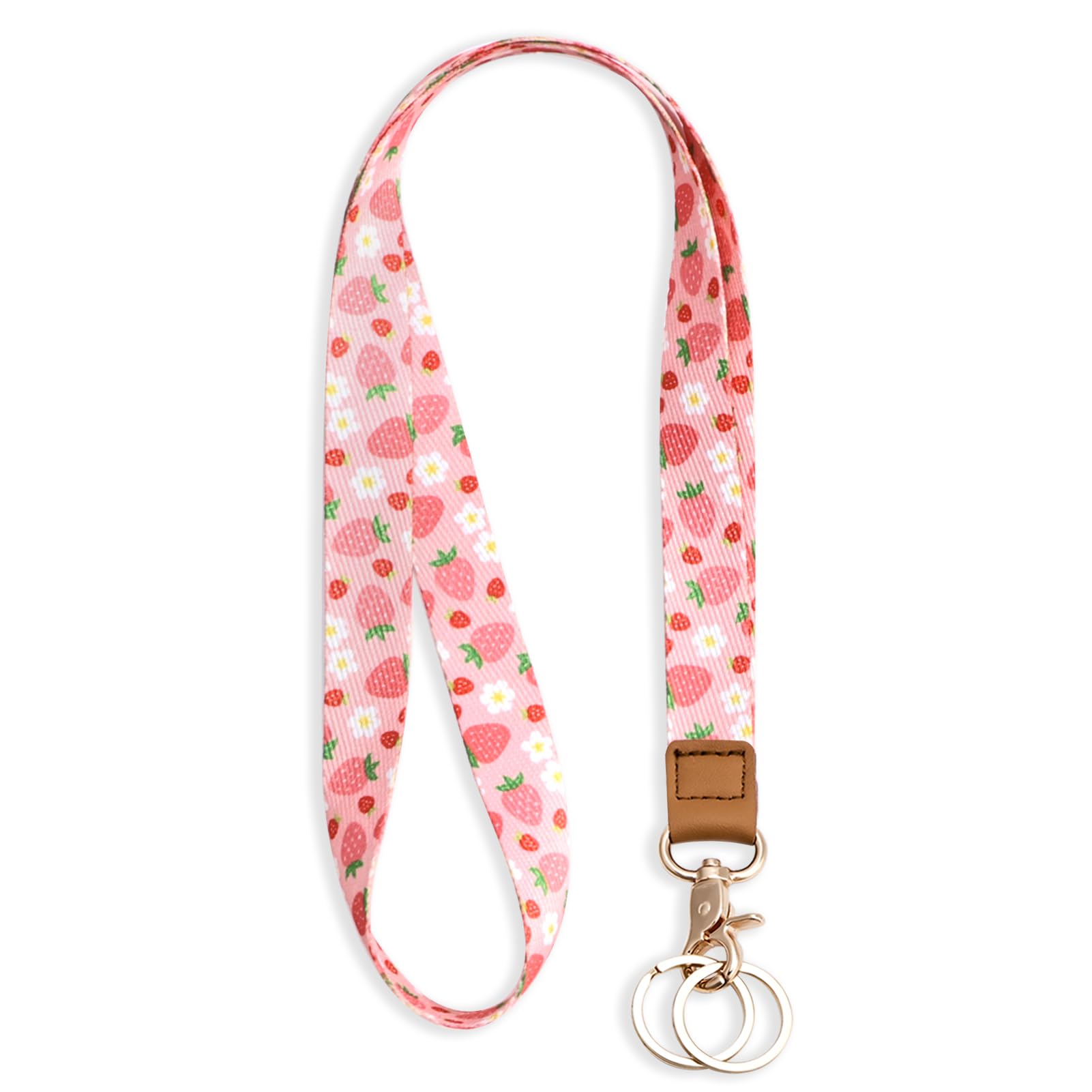 Knagsfa Lanyards for ID Badges, Neck Lanyards for Keys with Metal Hook, Cute Keychain Lanyard for Women, Strawberry Smallflower — image 1