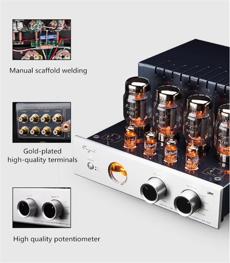 Close-up of gold-plated terminals and high-quality potentiometer on the Cayin MT-45MK2 Plus amplifier.
