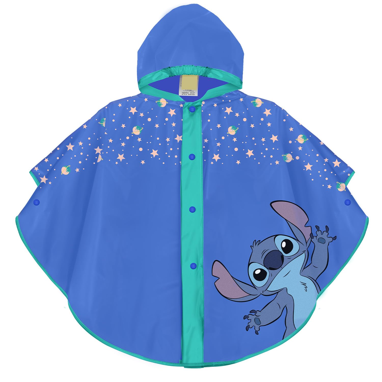 PERLETTI Cape de Pluie Stitch pour Fille Garçon - Poncho Pluie Résistant Léger Impérmeable Ecole Maternelle Extraterrestre 3 4 5 6 Ans - Veste Enfant Protection Neige avec Capuche et Boutons (Bleu)