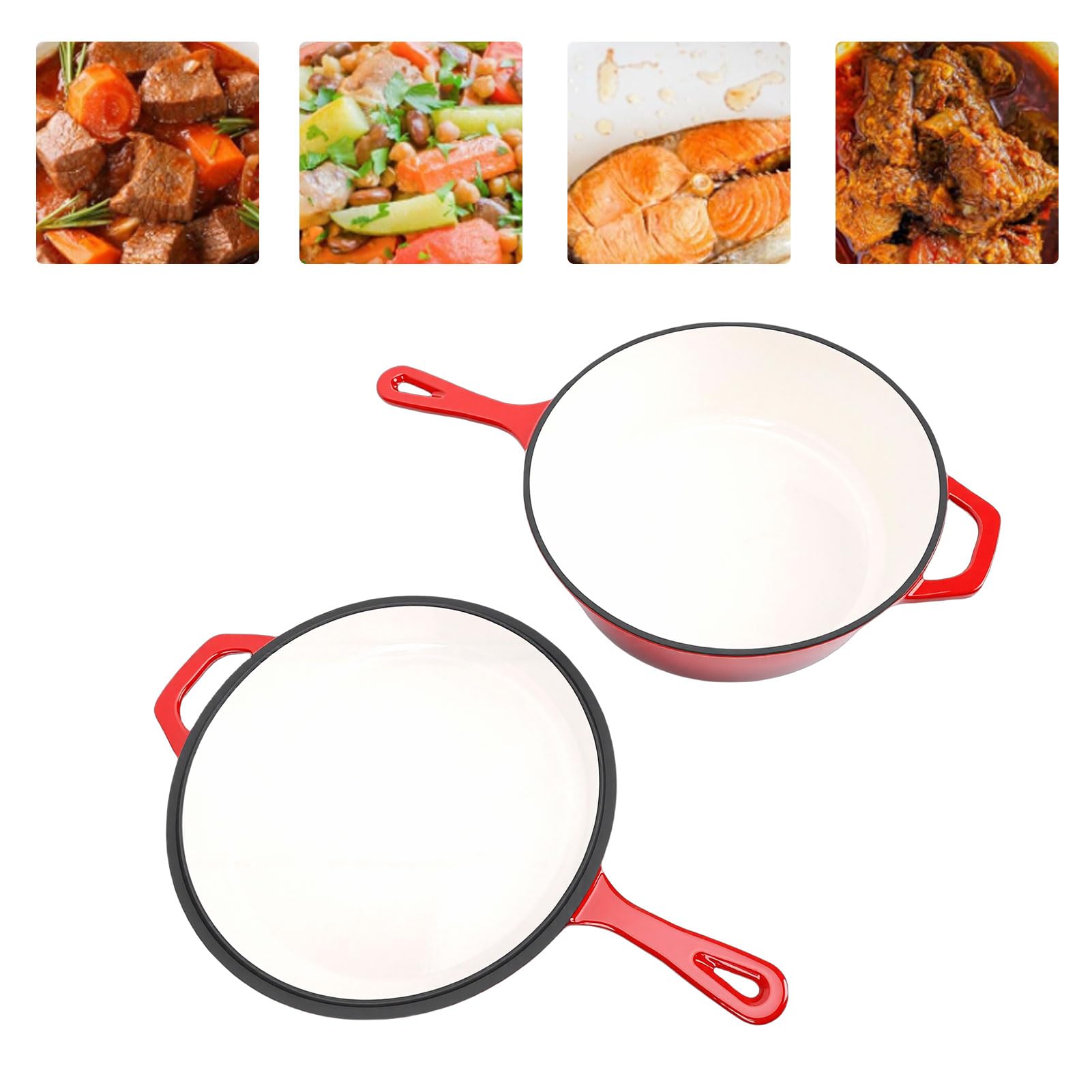 Żeliwna Patelnia, 4QT o Dużej Pojemności, Bezpieczna w Piekarniku Żeliwny Piekarnik Holenderski, żeliwna Brytfanna z pokrywką do Gulaszu Pieczenie Pieczenie Smażenie Powolne Gotowanie Wiele