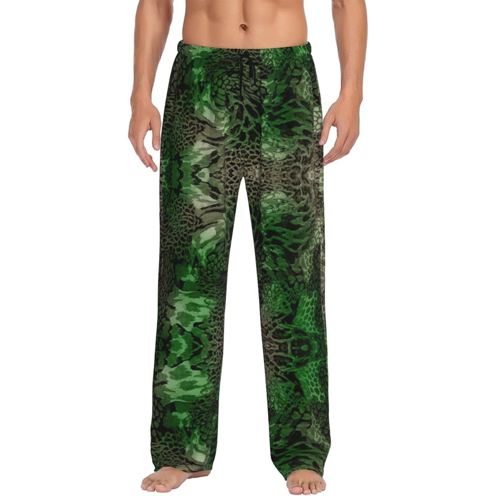 Green Snake Print Men Relaxation Pajama Pants Soft Lightweight Lounge Bottoms With Drawstring Pants, Black, Large