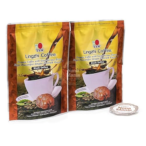 DXN Lingzhi - Posavasos desechables de café negro con Ganoderma + 5's Nona Manis (paquete de 2)