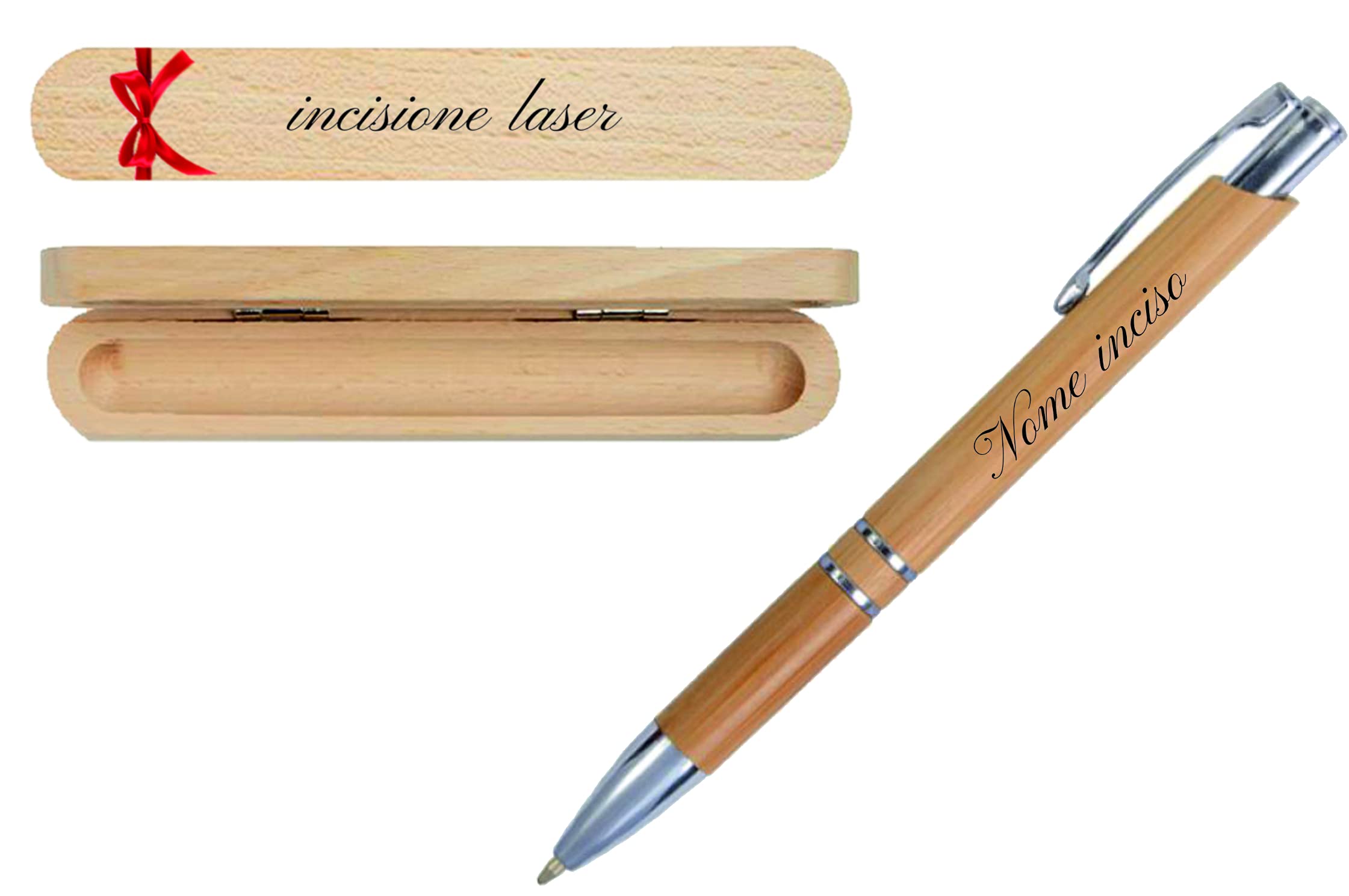 Penna in legno con custodia, InciSo, personalizzata al laser