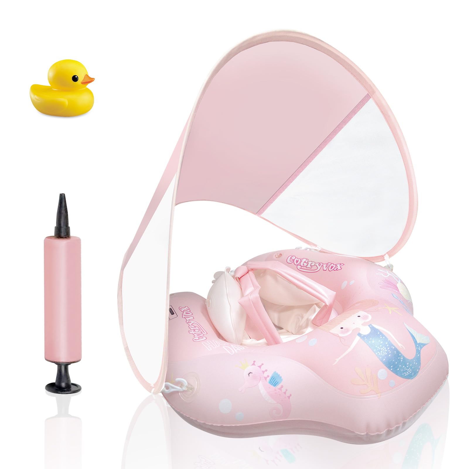 Baby Pool Float with Canopy,Pool Float for Toddlers 6-36 Month, Pink Infant Float,Baby Swim Float&Baby Swimming Float UPF50+ Sun Protection,Kids Floaties for Pool and Beach with Pump.