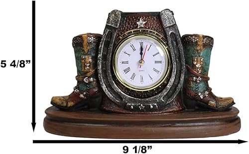 Miniatura 2 de Ebros Gift Country Western Star Lucky Horseshoe - Botas vaqueras de piel sintética turquesa con diseño de resina analógica para escritorio, 9.25