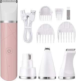 Henniu Tosquiadeira elétrica multifuncional 4 em 1 para tosa, tosquiadeira sem fio para cães, aparadores, ferramentas de tosa para animais de estimação, baixo ruído, bateria embutida com 4 cab